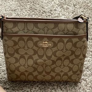 Brown and tan coach crossbody bag